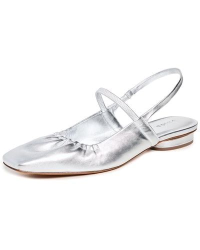 Vince S Venice Slingback Mary Jane Square Toe Flat Warm Silver Leather 8.5 M - White