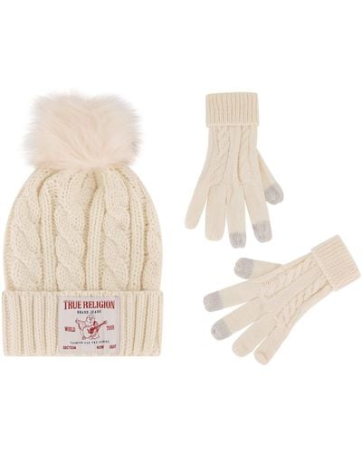 True Religion Beanie Hat And Touchscreen Glove Set - Natural