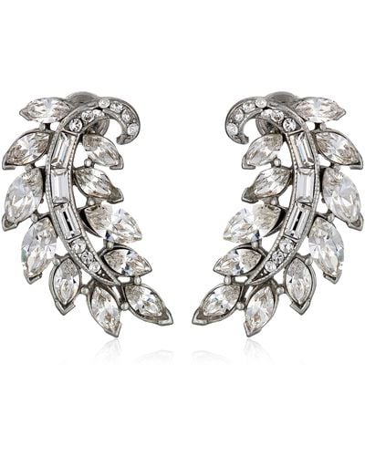 Ben-Amun Rhodium-plated Crystal Feather Stud Earrings - White