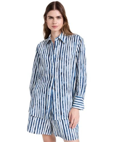 Vince Painterly Stripe Oversized Shirt - Blue