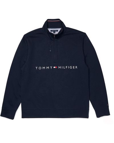 Tommy Hilfiger Adaptive Quarter Zip Sweatshirt With Extended Zipper Pull - Blue