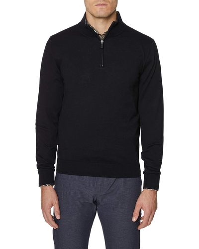 Hickey Freeman Merino Wool And Cotton Blend Quarter Zip - Black