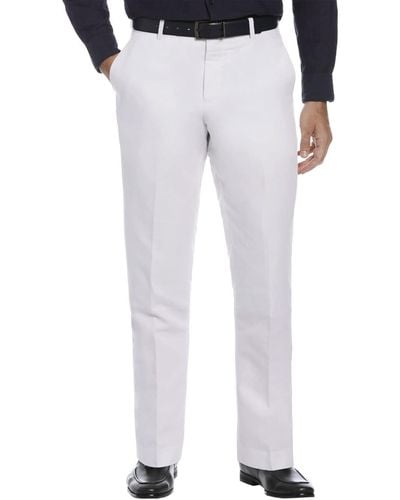 Perry Ellis Essentials Modern Fit Solid Twill Linen Dress Pant - White