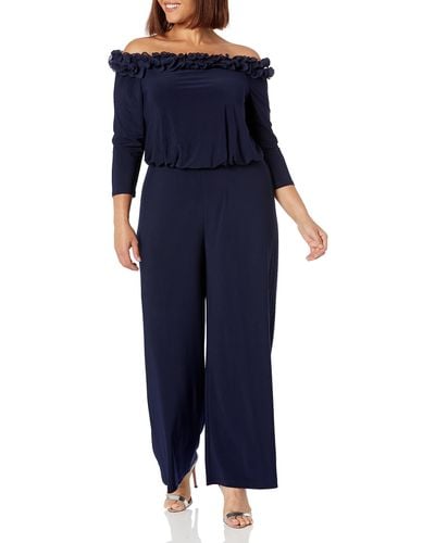 Adrianna Papell Off-the-shoulder Ruffle Jumpsuit - Blue