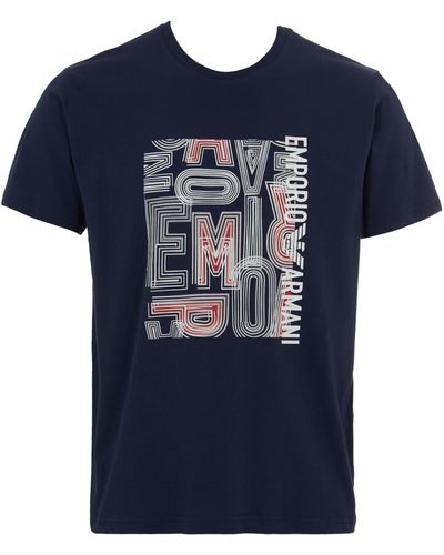 Emporio Armani Eagle Macro Logo Rundhals-T-Shirt - Blau