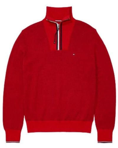 Tommy Hilfiger Adaptive Quarter Zip Solid Sweater With Zipper Closure - Red