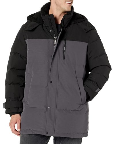 Vince Camuto Color Block Long Winter Parka Jacket Coat - Black