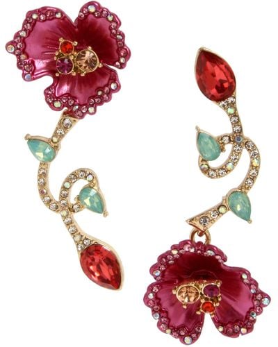 Betsey Johnson Floral Mismatch Earrings - Multicolor