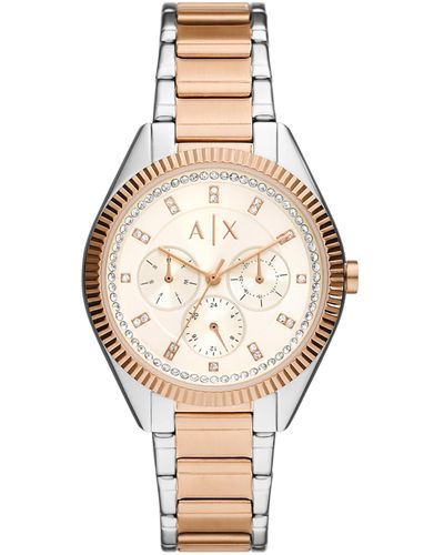 Armani Exchange A|x Armani Exchange Multifunction Silver And Rose Gold Two-tone Stainless Steel Bracelet Watch - Metallic
