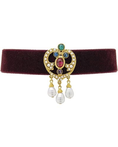 Ben-Amun 24k Gold Plated Mod Victorian Velvet And Swarovski Crystal Choker Designer Necklace - Black
