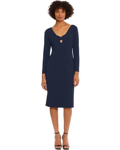 Donna Morgan Cut Out Neckline Crepe Dress Event Occasion Party Date Night Out Guest Of - Blue