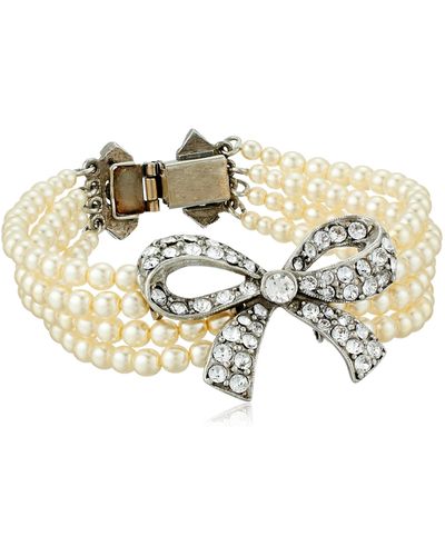 Ben-Amun Ben Amun Jewelry Pearl And Crystal Ribbon For Bridal Wedding Anniversary Bracelet - Metallic