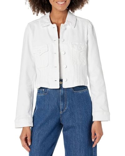 PAIGE Womens Pacey Cropped Boxy Fit Utility Pocket Subtle Puff Sleeve In Crisp White Denim Jacket