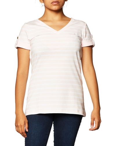 Nautica Easy Comfort V-neck Striped Supersoft Stretch Cotton T-shirt - Pink