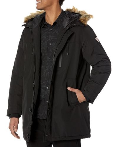 Guess Heavyweight Hooded Parka Jacket With Removable Faux Fur Trim - Black