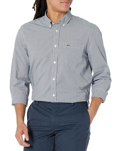 Lacoste Long Sleeve Regular Fit Gingham Button Down Shirt - Gray