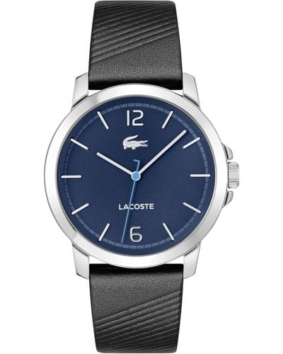 Lacoste Ottawa 3h Quartz Water-resistant Fashion Watch With Black Leather Strap - Blue