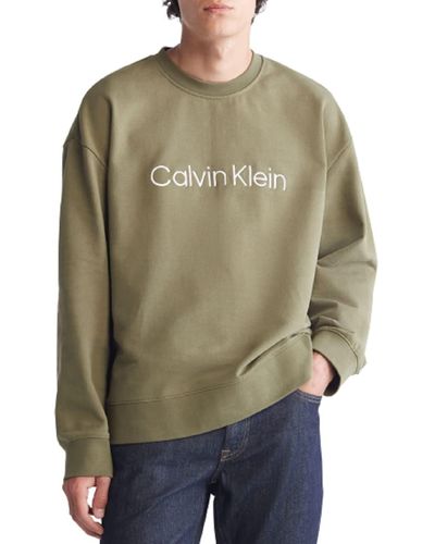 Calvin Klein Relaxed Fit Logo French Terry Crewneck Sweatshirt - Green