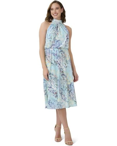 Adrianna Papell Watercolor Floral Midi Dress - Blue