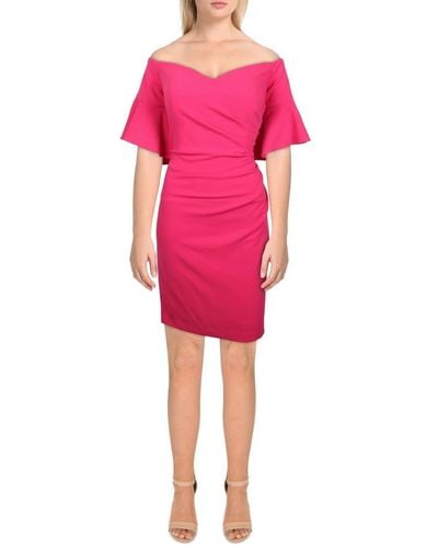 Calvin Klein Off The Shoulder Neckline With Side Ruch Dress - Pink