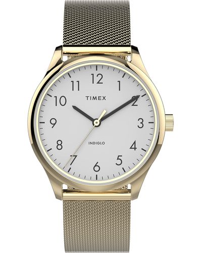 Timex Tone Case White Dial With Gold-tone Stainless Steel Mesh - Metallic