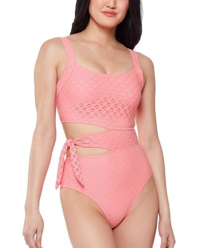 Jessica Simpson Standard One Piece Swimsuit Bathing Suit Asymmetric - Pink