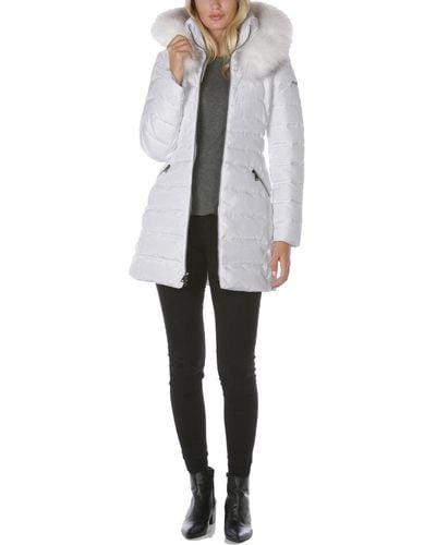 Laundry by Shelli Segal Womens Puffer With Detachable Faux Fur Hood And Large Collar Jacket - Gray