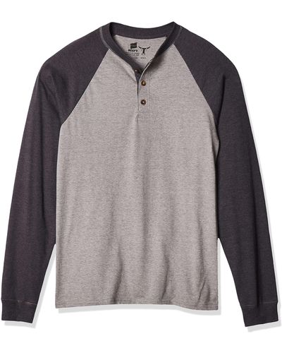 Hanes S Beefy Long Sleeve Three-button Henley-shirts - Gray