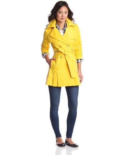 Via Spiga Double Breasted Belted Spring Trench Coat With Pleating Details - Yellow