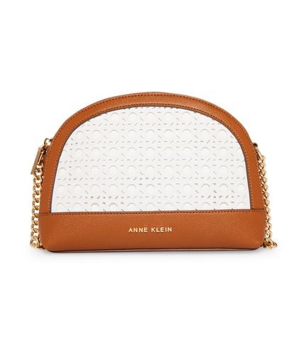 Anne Klein Perforated Triple Compartment Crossbody - Brown