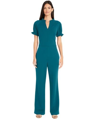 Maggy London S Stylish Notch Neck Jumpsuit With Ruffle Sleeve Detail | For Dressy - Blue