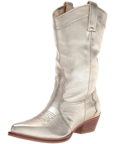 DKNY Essential Smooth Metallic Leather Boot Combat - Natural