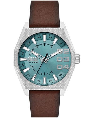DIESEL 43mm Scraper Quartz Stainless Steel And Leather Three-hand Watch - Blue