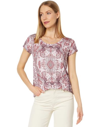 Lucky Brand Printed Scoop Neck Tee - Pink