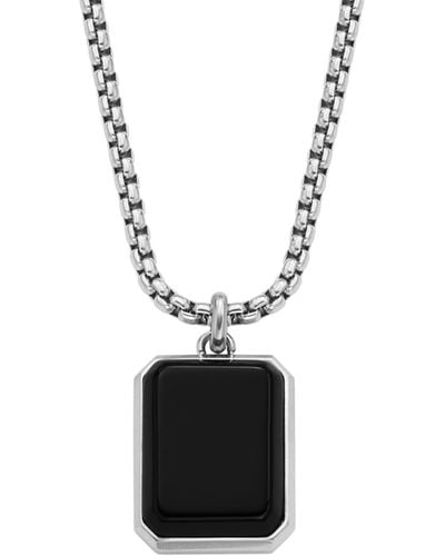 Fossil Stainless Steel Silver-tone & Black Agate Pendant Necklace