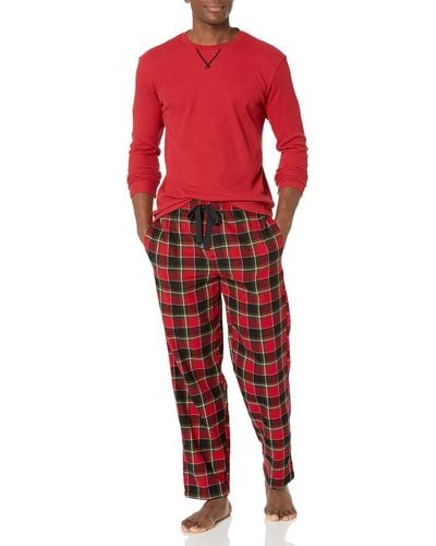 Wrangler Waffle Knit Top And Flannel Pant Pajama Sleep Set - Red