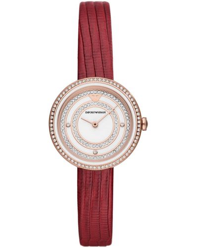 Emporio Armani Two-hand Red Leather Watch