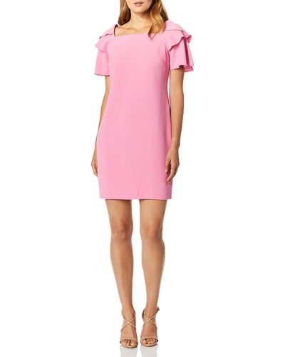 Trina Turk Wander Ruffled Short Sleeve Dress - Pink