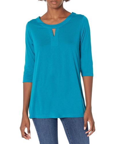 Hanes Women’s Lightweight Keyhole Tunic – Loose Fit Elbow-Length Sleeve Top, Polyester/Rayon Blend