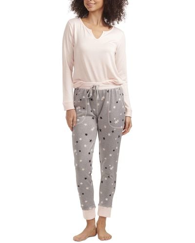 Splendid Split Neck Pullover Pajama Set - Gray