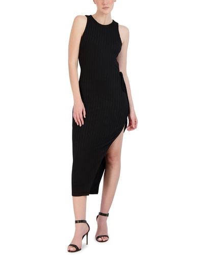 BCBGMAXAZRIA Maxi Sleeveless Bodycon Ribbed Side Slit Tie Dresses - Black