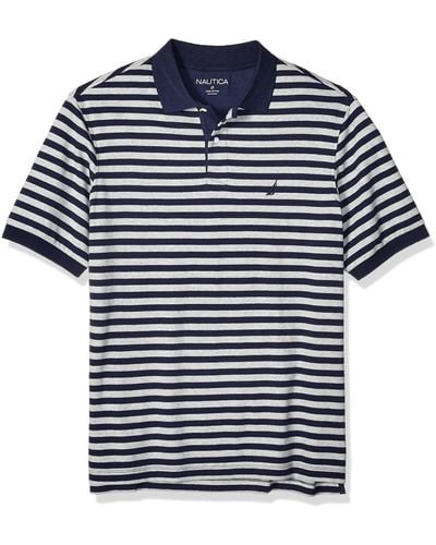Nautica Big Classic Fit Short Sleeve 100% Cotton Stripe Soft Polo Shirt - Blue