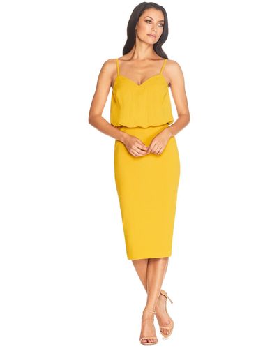 Dress the Population S Alondra Blouson Tank Pencil Skirt Midi - Yellow