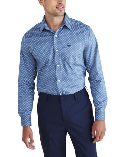 Dockers Classic Fit Long Sleeve Signature Comfort Flex Shirt - Blue