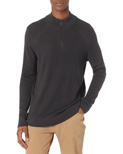Perry Ellis Motion Textured Merino Long Sleeve Quarter Zip Sweater - Gray
