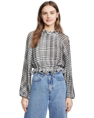 C/meo Collective Stealing Sunshine Long Sleeve Ruffle Top - Blue