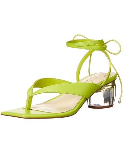 Jessica Simpson Sitelli Faux Leather Ankle Wrap Heeled Sandal Green 5.5 - Yellow