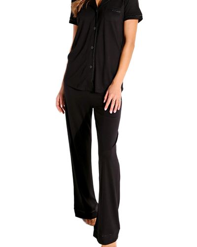 Cosabella Bella Short Sleeve Top & Pants Pajama Set - Black