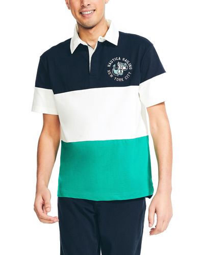 Nautica Relaxed Fit Rugby Striped Polo - Blue