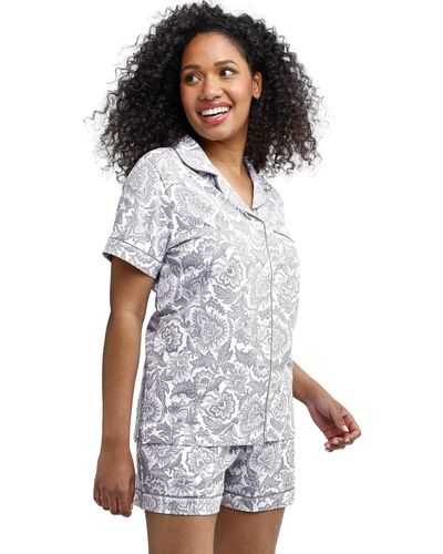 Vera Bradley Cotton Pajama Set Sleeve Button-up Shirt And Shorts - White